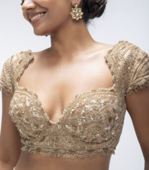 Gold Mirage Pure Silk Sequins Embellished Scalloped Lehenga Set