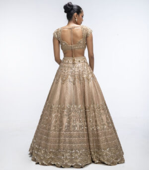 Gold Mirage Pure Silk Sequins Embellished Scalloped Lehenga Set