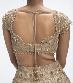 Gold Mirage Pure Silk Sequins Embellished Scalloped Lehenga Set