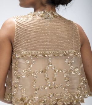 Champagne Gold Viscose Crepe Jumpsuit With Cape