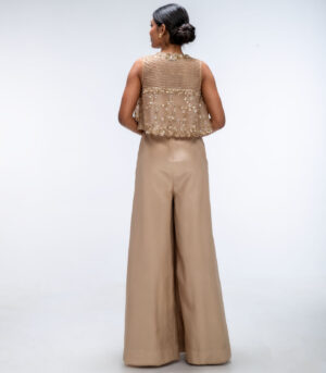 Champagne Gold Viscose Crepe Jumpsuit With Cape