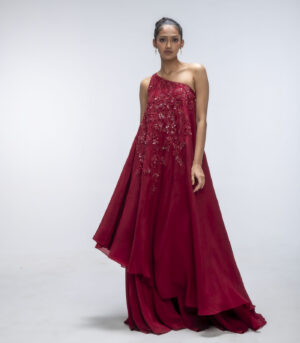 Red Viscose Crepe Sharara Set