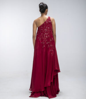 Red Viscose Crepe Sharara Set