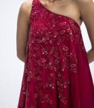 Red Viscose Crepe Sharara Set