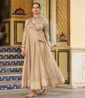 Ahista Ivory Printed Heavy Angrakha