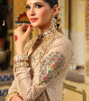 Ahista Ivory Printed Heavy Angrakha