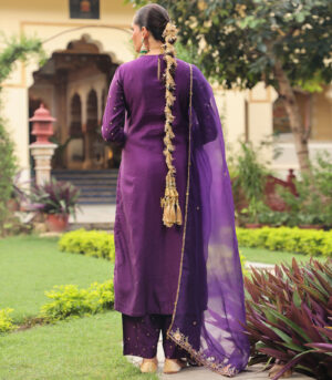 Ahista Purple Mayur Applique Long Kurta Set