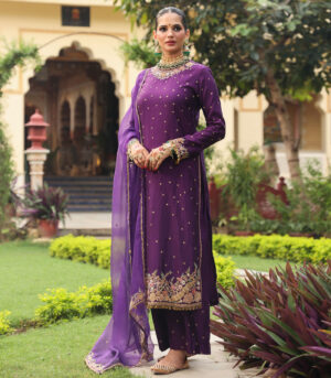 Ahista Purple Mayur Applique Long Kurta Set