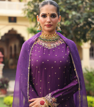Ahista Purple Mayur Applique Long Kurta Set