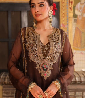 Ahista Brown Pakhi Yoke Pheran Long Kurta Set
