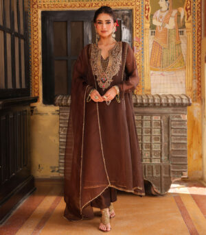 Ahista Brown Pakhi Yoke Pheran Long Kurta Set