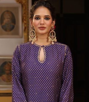 Ahista Purple Printed Mayur Applique Long Kurta Set