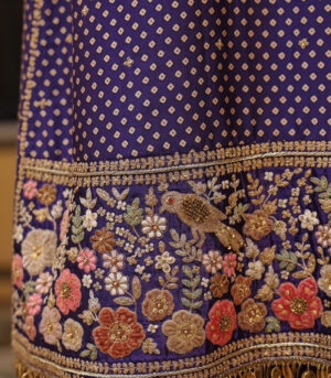 Ahista Purple Printed Mayur Applique Long Kurta Set