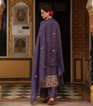Ahista Purple Printed Mayur Applique Long Kurta Set