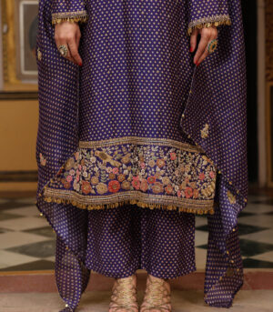 Ahista Purple Printed Mayur Applique Long Kurta Set