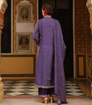 Ahista Purple Printed Pakhi Yoke Heavy Straight Kurta Set