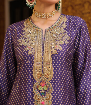 Ahista Purple Printed Pakhi Yoke Straight Kurta Set