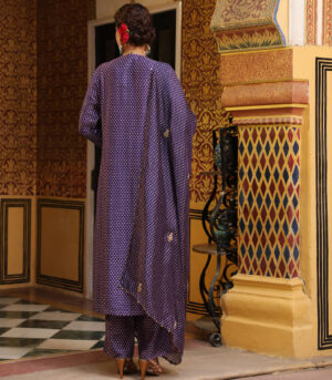 Ahista Purple Printed Pakhi Yoke Straight Kurta Set