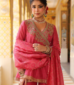 Ahista Pink Printed Angrakha Sharara Set