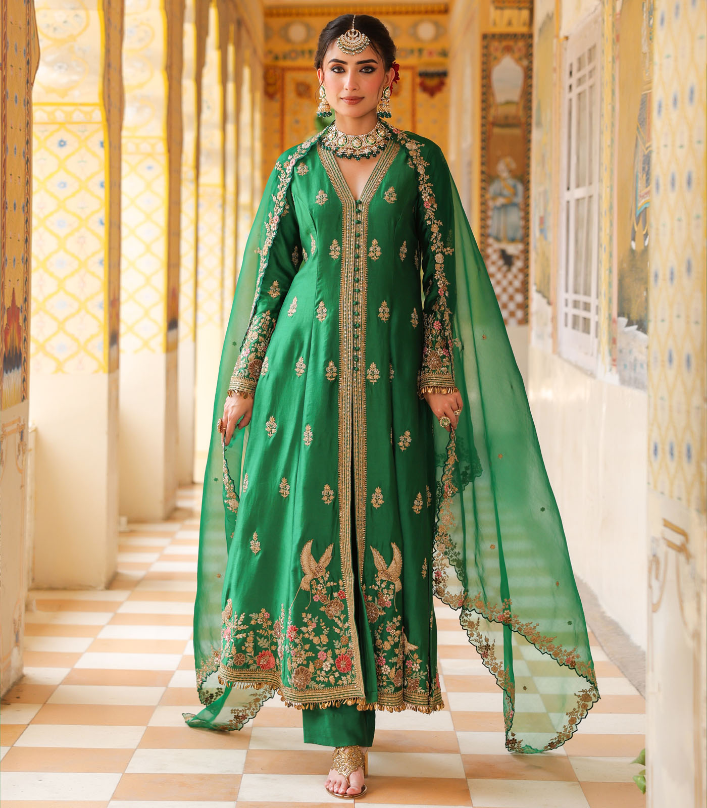 Ahista Green Jacket Anarkali Set
