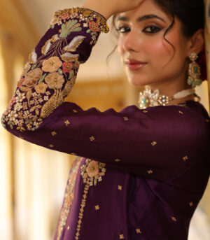 Ahista Purple Mayur Applique Heavy Sharara Set