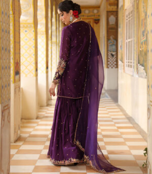 Ahista Purple Mayur Applique Heavy Sharara Set