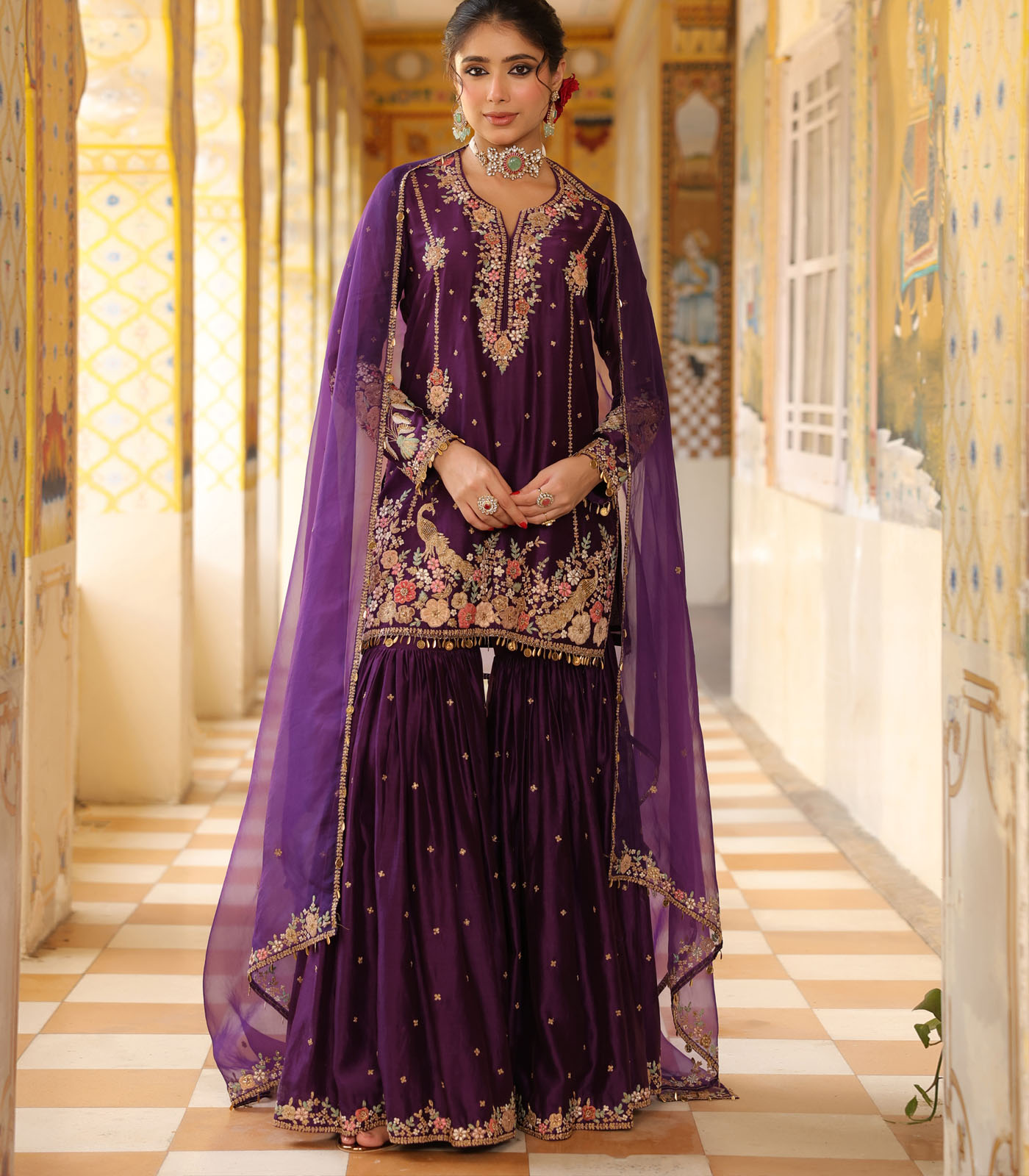 Ahista Purple Mayur Applique Heavy Sharara Set - Image 2