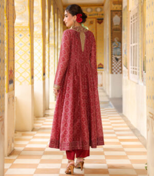 Ahista Maroon Printed Kalidar Set