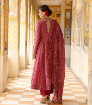 Ahista Maroon Printed Kalidar Set