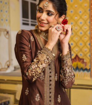 Ahista Brown Jacket Anarkali Set