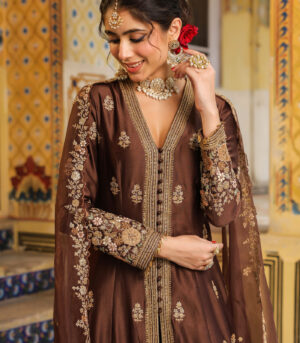 Ahista Brown Jacket Anarkali Set