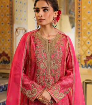 Ahista Pink Printed Pheran Short Kurta Set