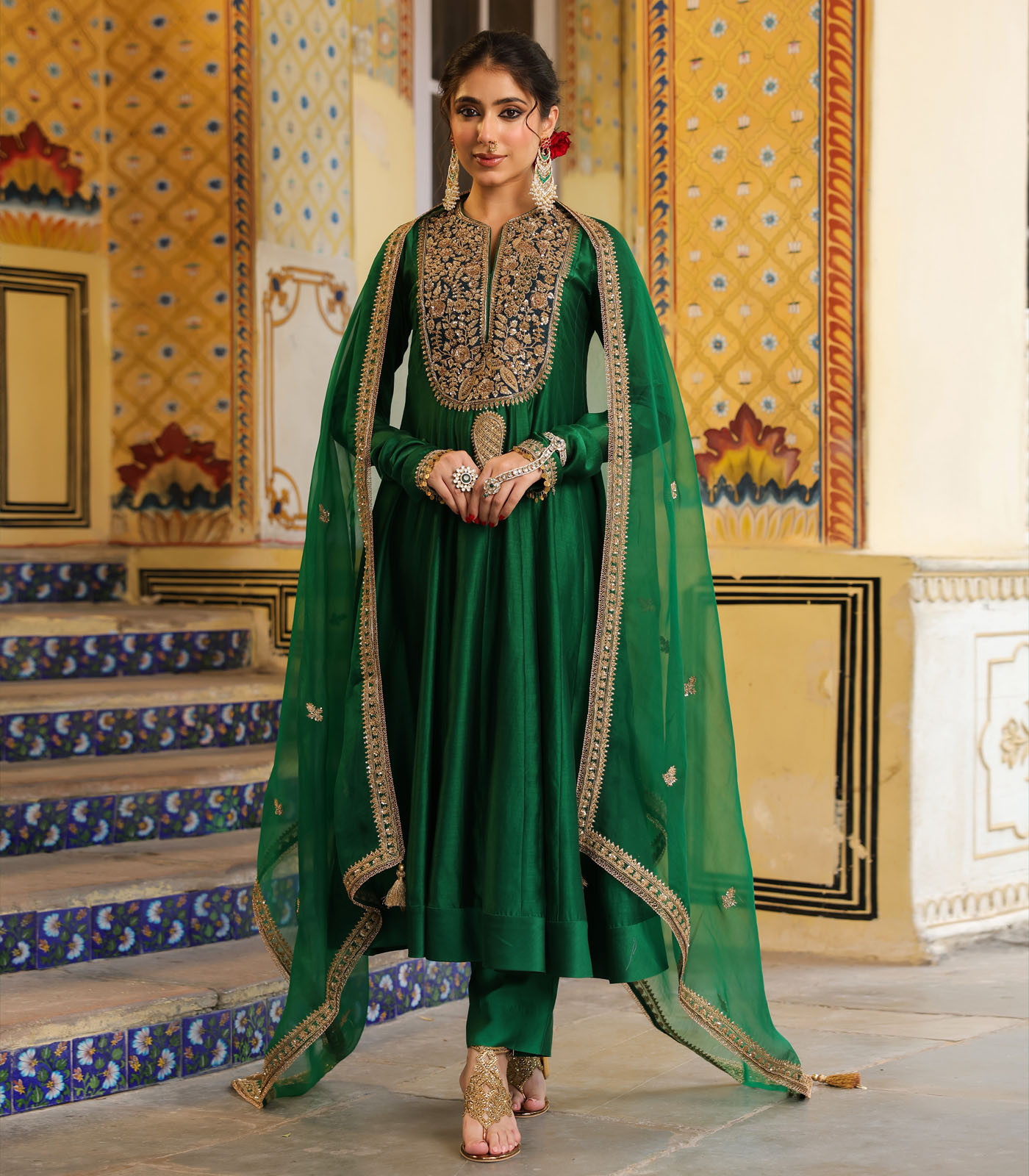 Ahista Green Kalidaar Set