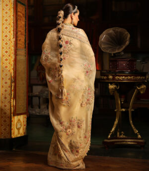 Ahista Ivory Mayur Applique Saree Set