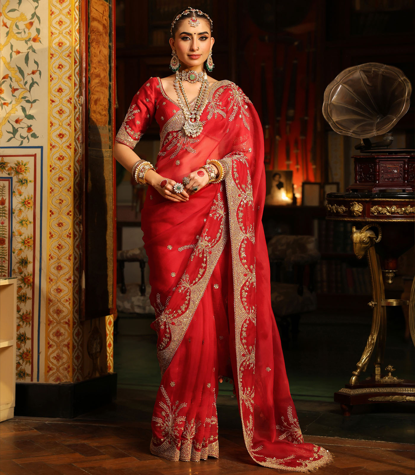 Ahista Red Zardosi Saree Set