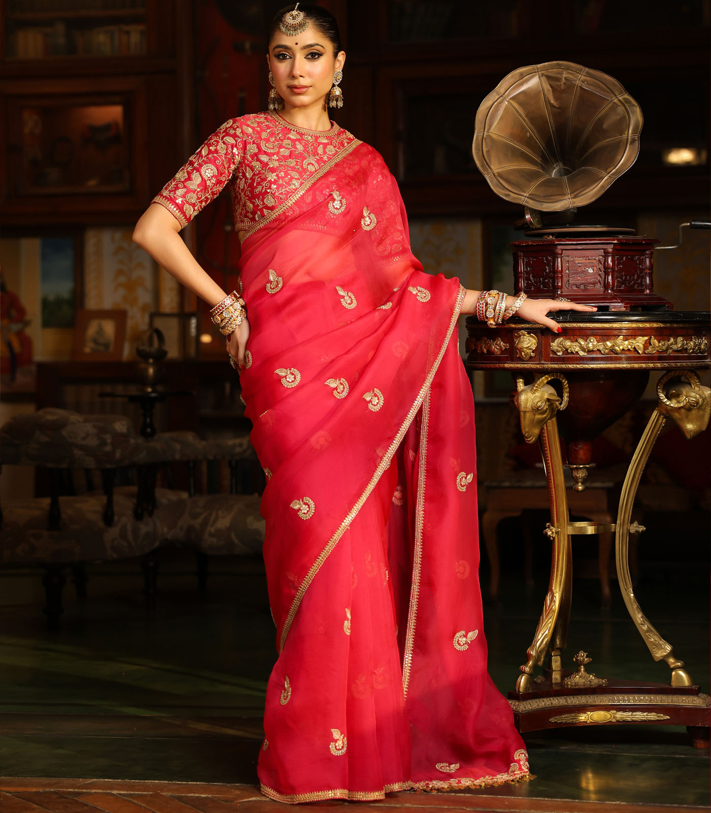 Ahista Dark Pink Gota Patti Saree Set