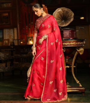Ahista Dark Pink Gota Patti Saree Set