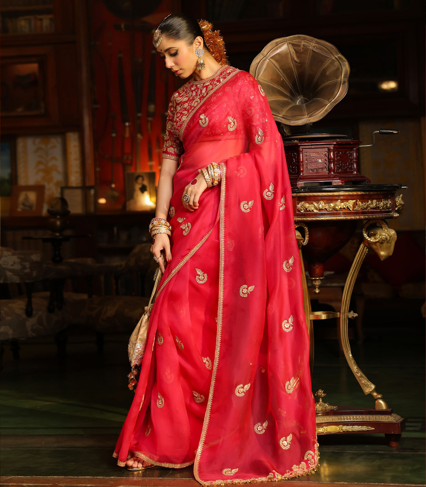 Ahista Dark Pink Gota Patti Saree Set - Image 3