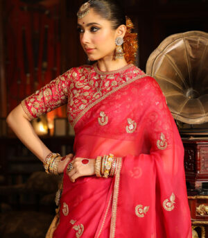 Ahista Dark Pink Gota Patti Saree Set