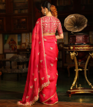 Ahista Dark Pink Gota Patti Saree Set
