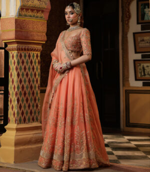 Ahista Peach Zardosi Lehenga Set