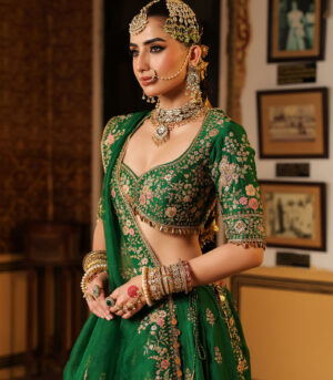 Ahista Green Mayur Applique Lehenga Set