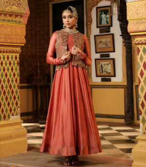 Ahista Rose Pink Jacket Kalidaar Set