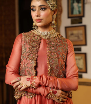 Ahista Rose Pink Jacket Kalidaar Set