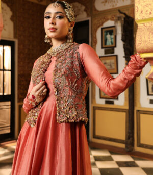 Ahista Rose Pink Jacket Kalidaar Set