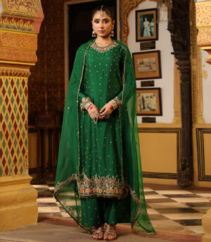 Ahista Green Mayur Applique Long Kurta Set