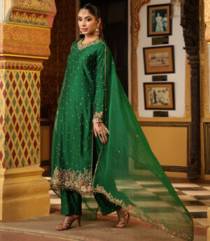 Ahista Green Mayur Applique Long Kurta Set