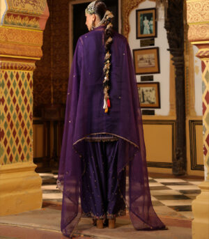 Ahista Purple Mayur Applique Short Kurta Set