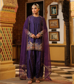 Ahista Purple Mayur Applique Short Kurta Set