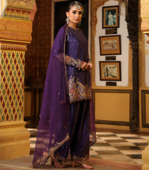 Ahista Purple Mayur Applique Short Kurta Set